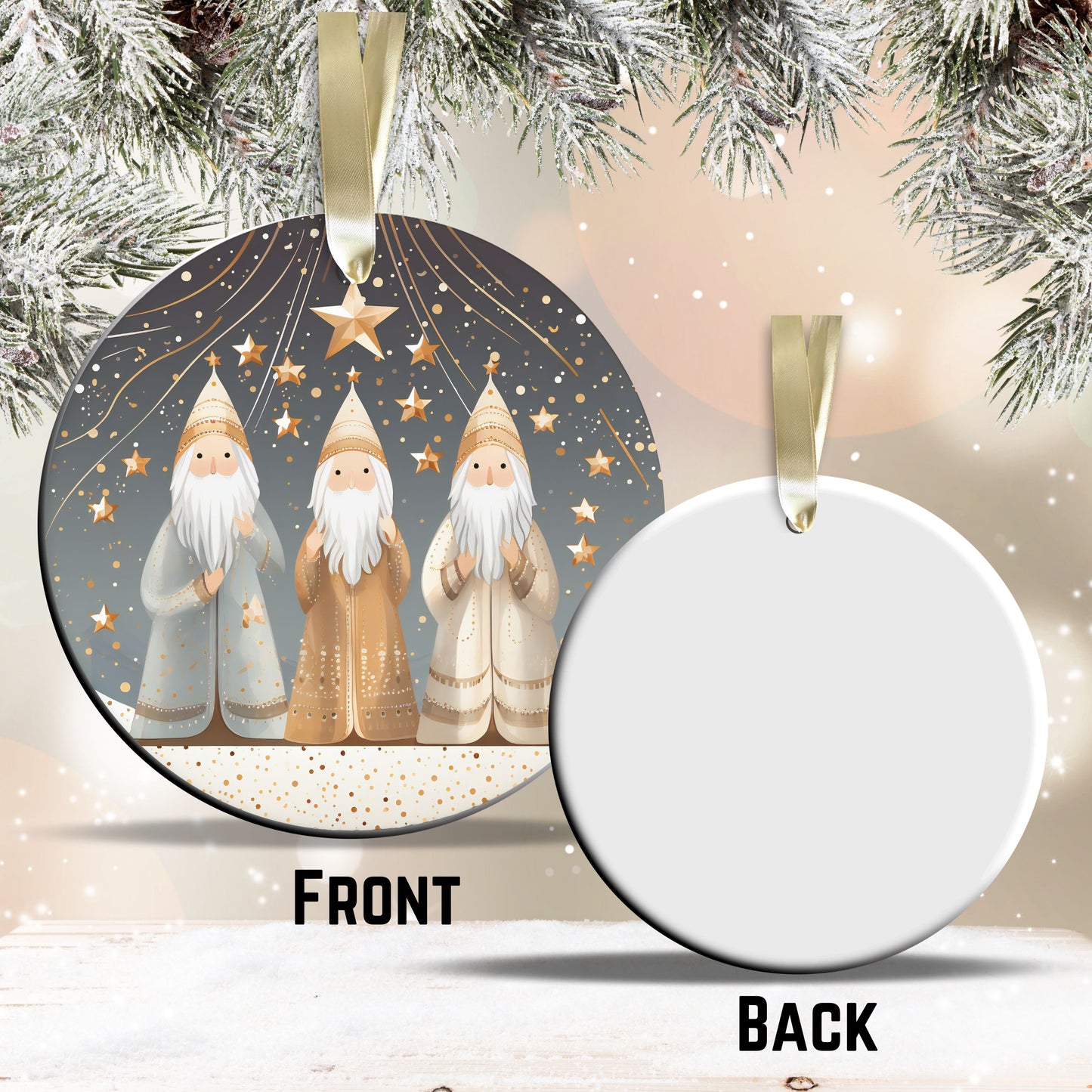 Nordic Watercolor Christmas Ceramic Ornament 43-04 Three Wise Men