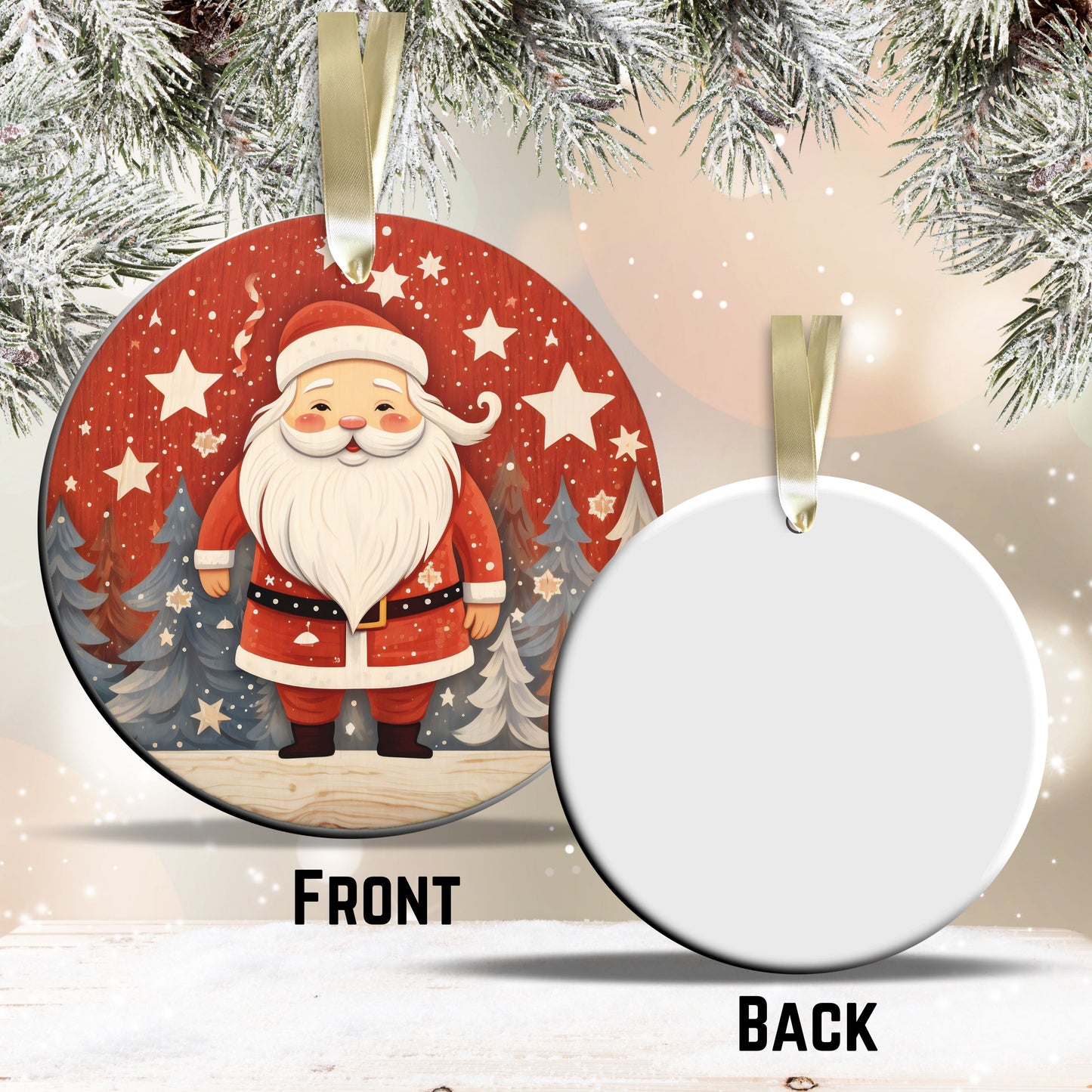 Nordic Watercolor Christmas Ceramic Ornament 43-09 Santa Claus