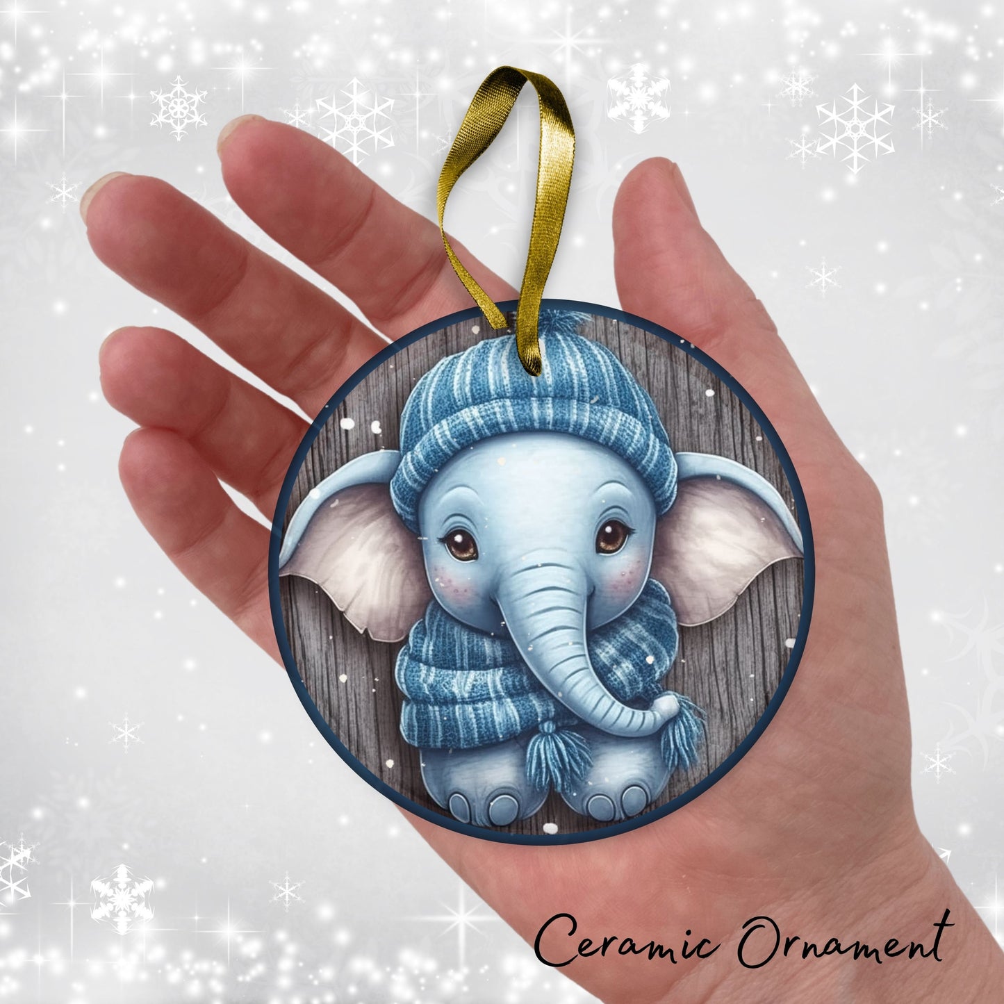 Blue Elephant Christmas Ceramic Ornament