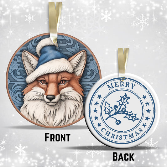 Blue Fox Christmas Ceramic Ornament