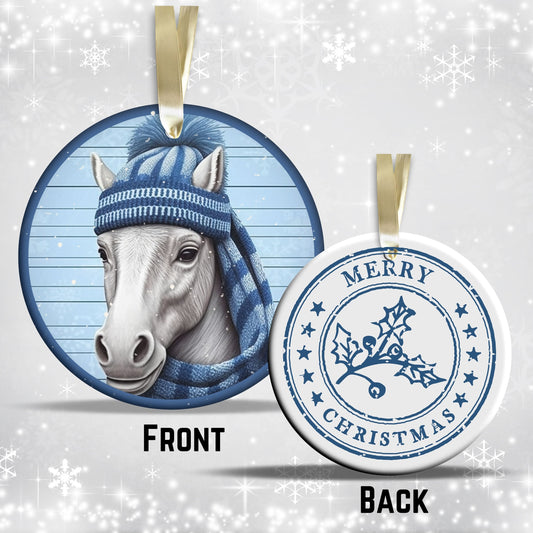 Blue Horse Christmas Ceramic Ornament