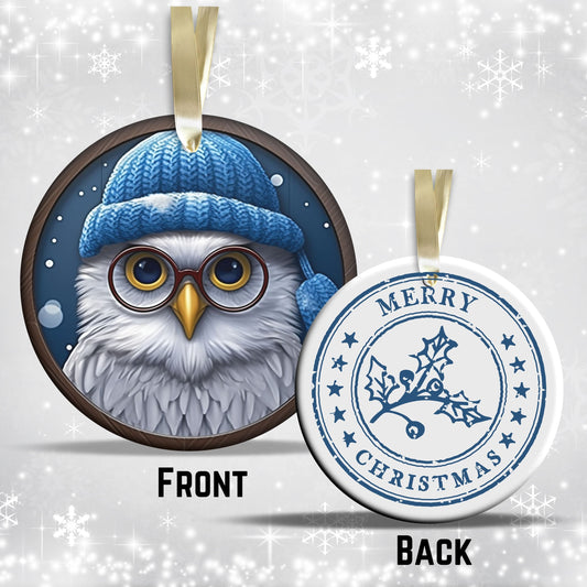 Blue Owl Christmas Ceramic Ornament