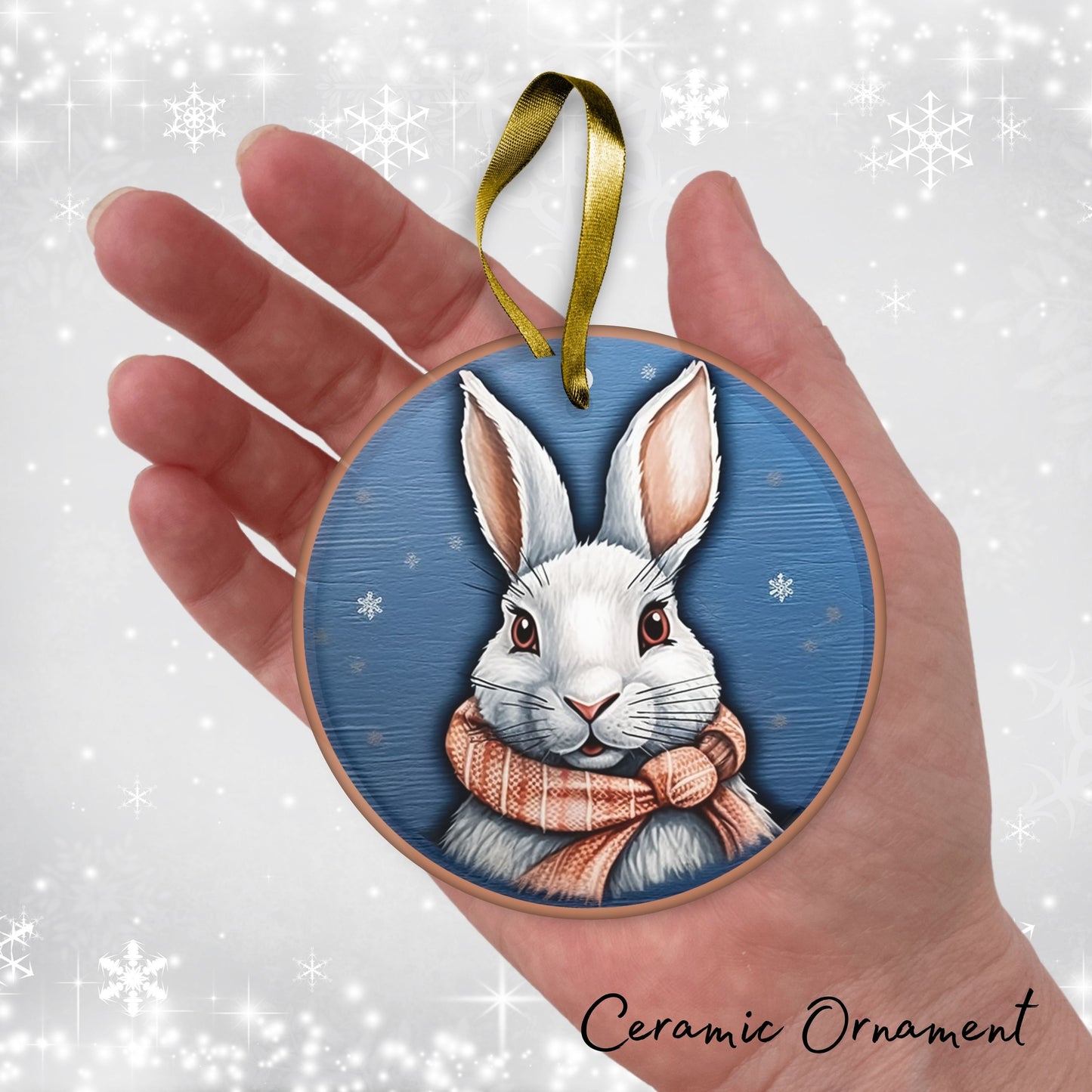 Blue Rabbit Christmas Ceramic Ornament