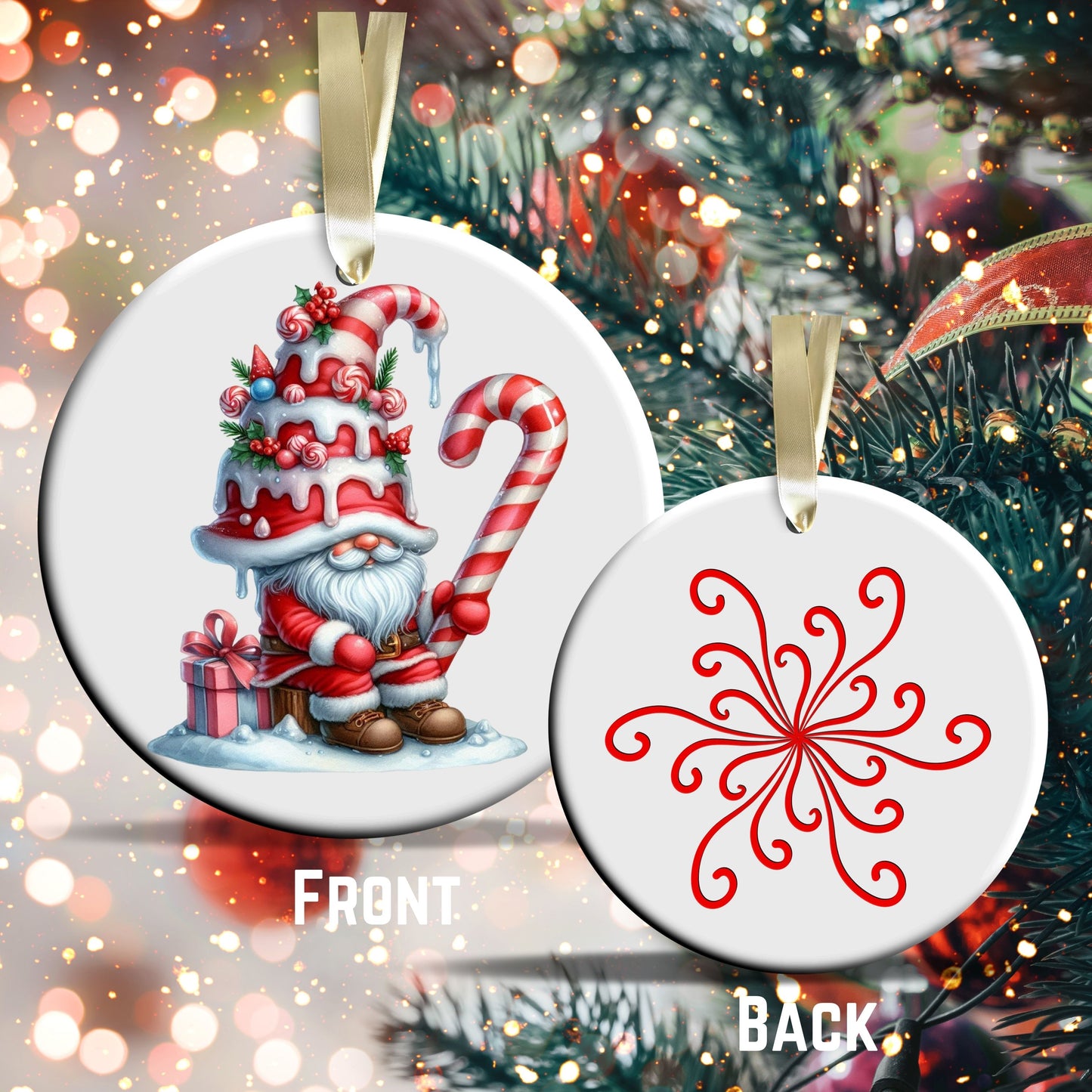 Candy Cane Icing Gnome Ceramic Ornament 50-01