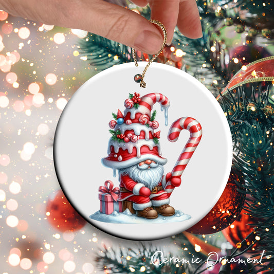 Candy Cane Icing Gnome Ceramic Ornament 50-01