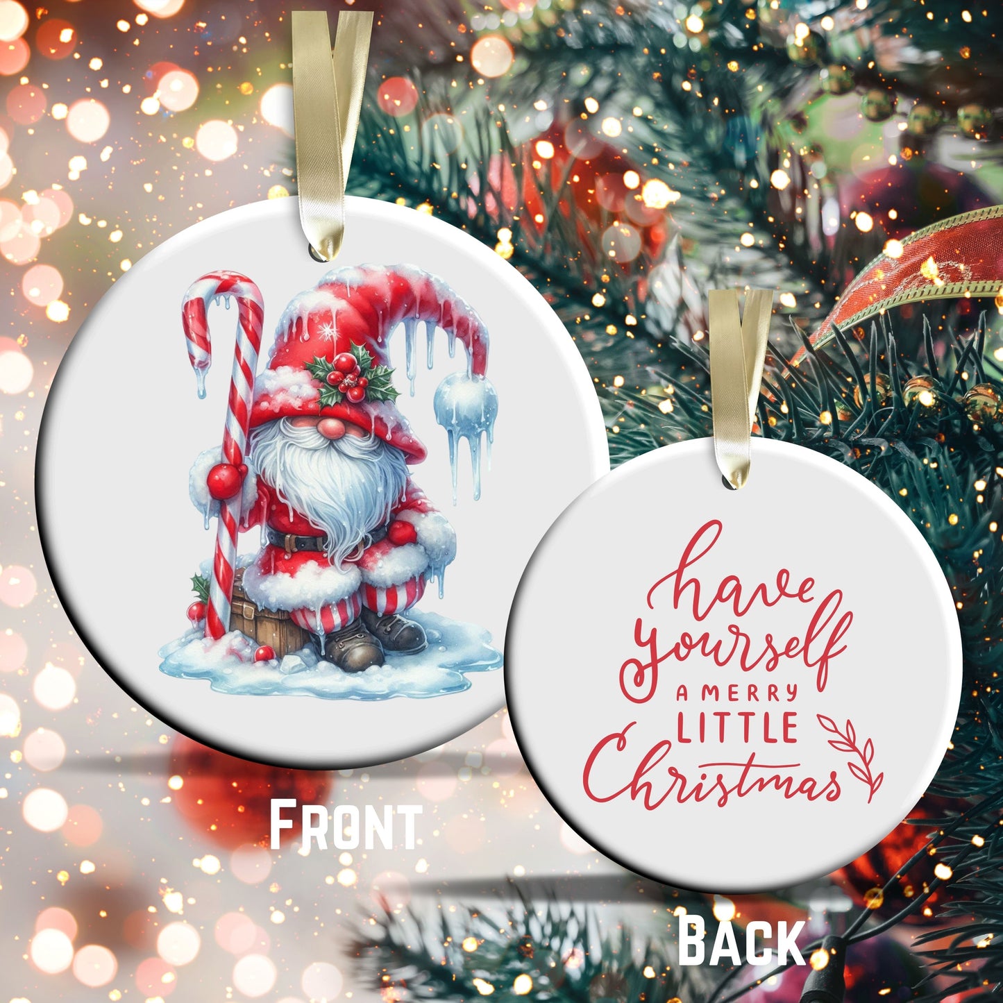 Candy Cane Icing Gnome Ceramic Ornament 50-02