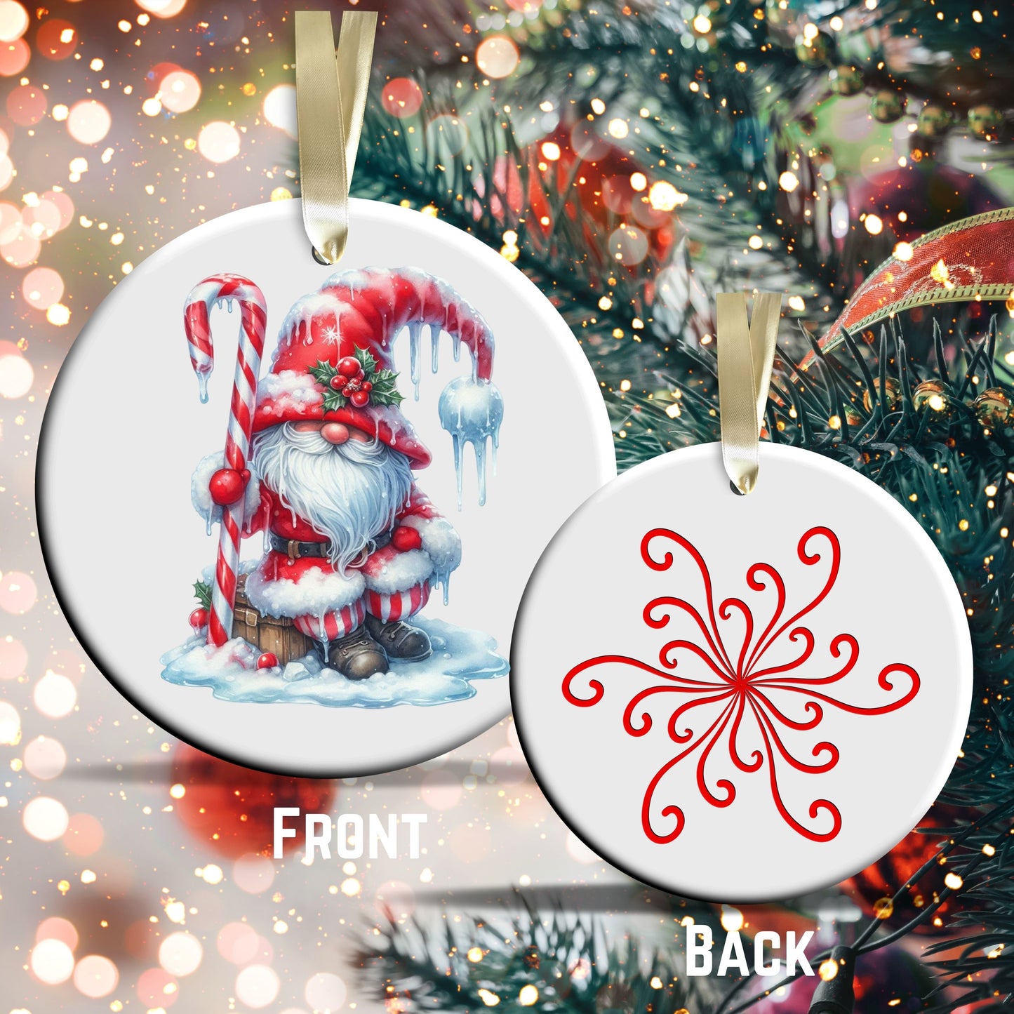 Candy Cane Icing Gnome Ceramic Ornament 50-02
