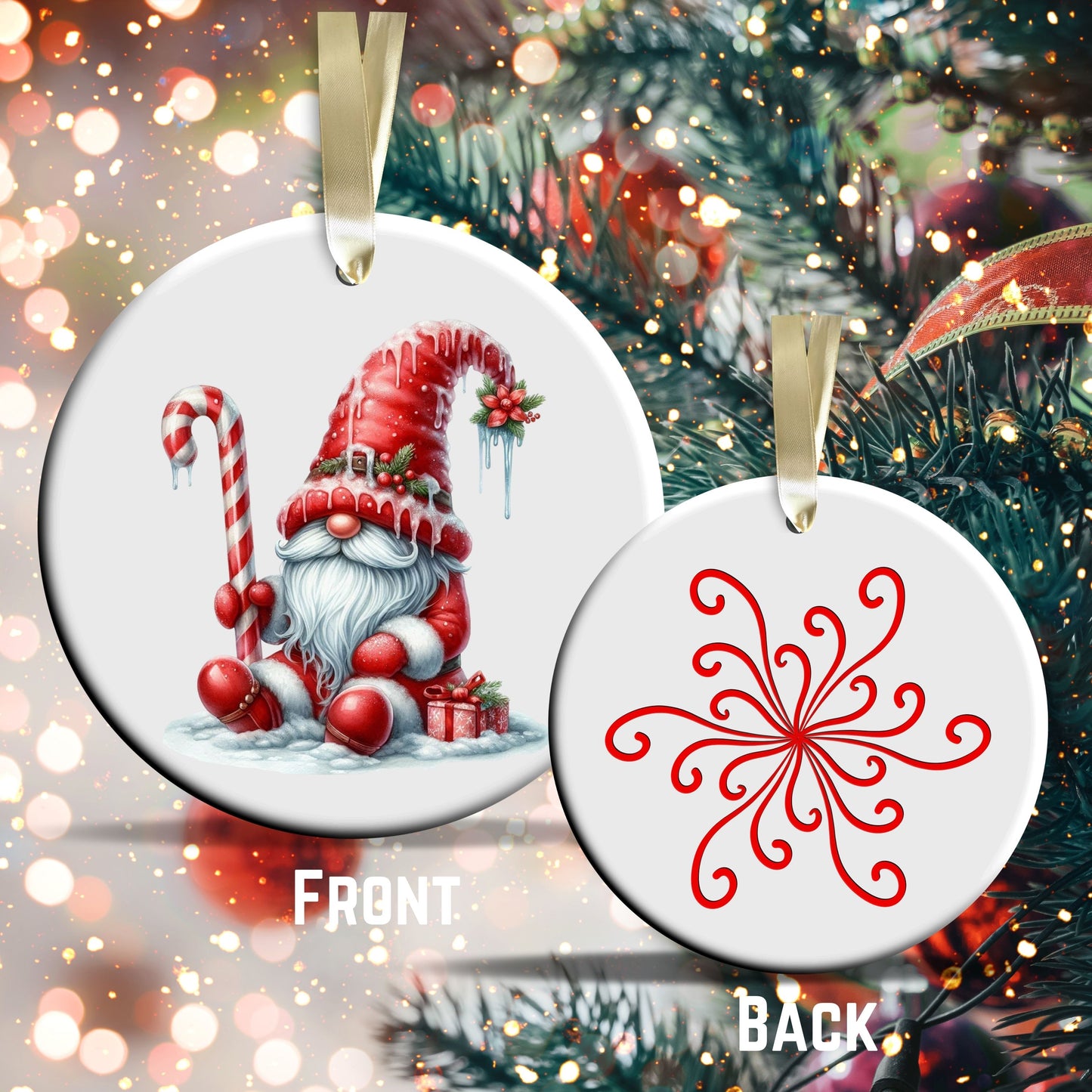 Candy Cane Icing Gnome Ceramic Ornament 50-04