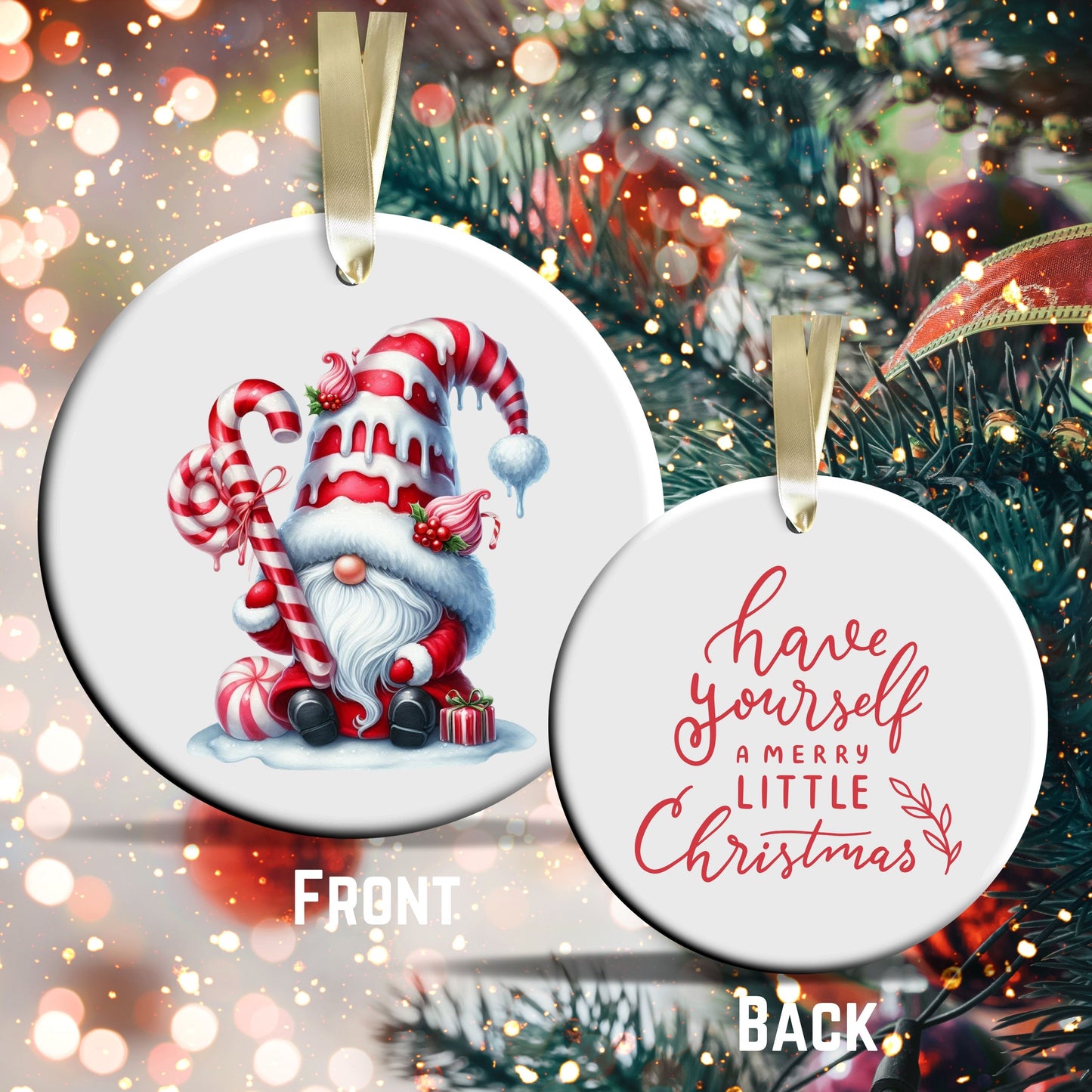 Candy Cane Icing Gnome Ceramic Ornament 50-06