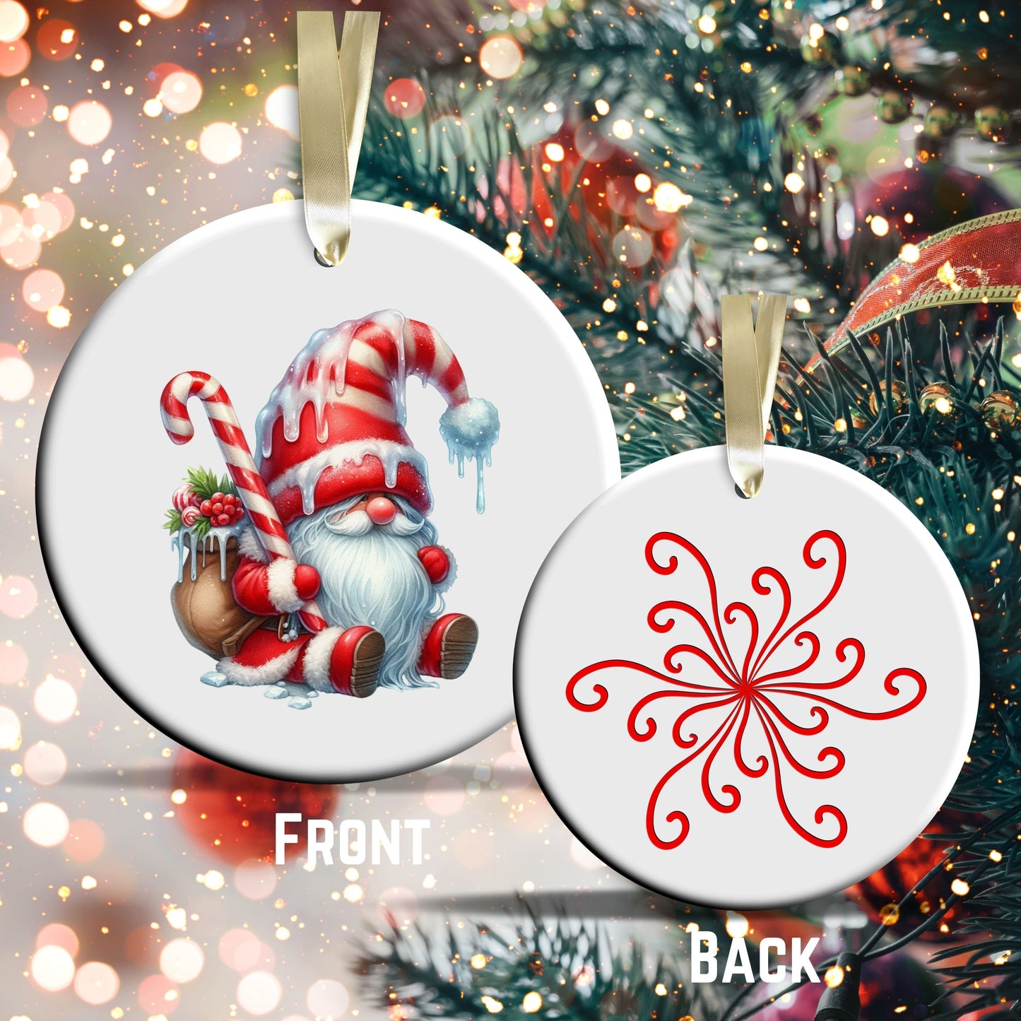 Candy Cane Icing Gnome Ceramic Ornament 50-07