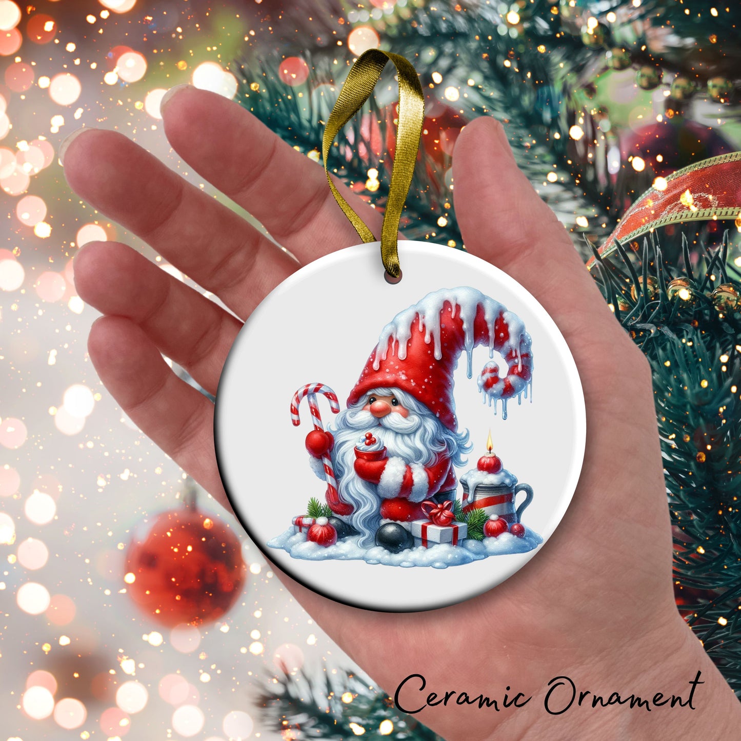 Candy Cane Icing Gnome Ceramic Ornament 50-09