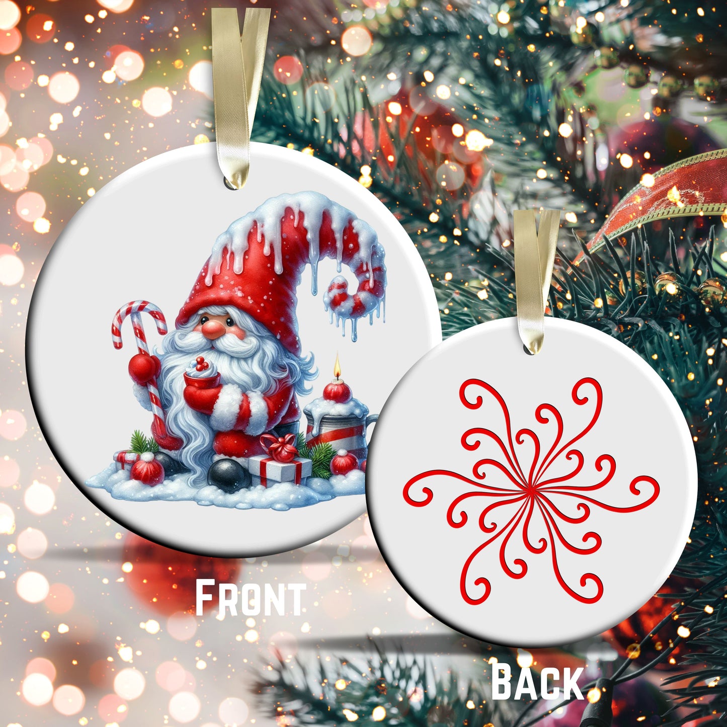 Candy Cane Icing Gnome Ceramic Ornament 50-09