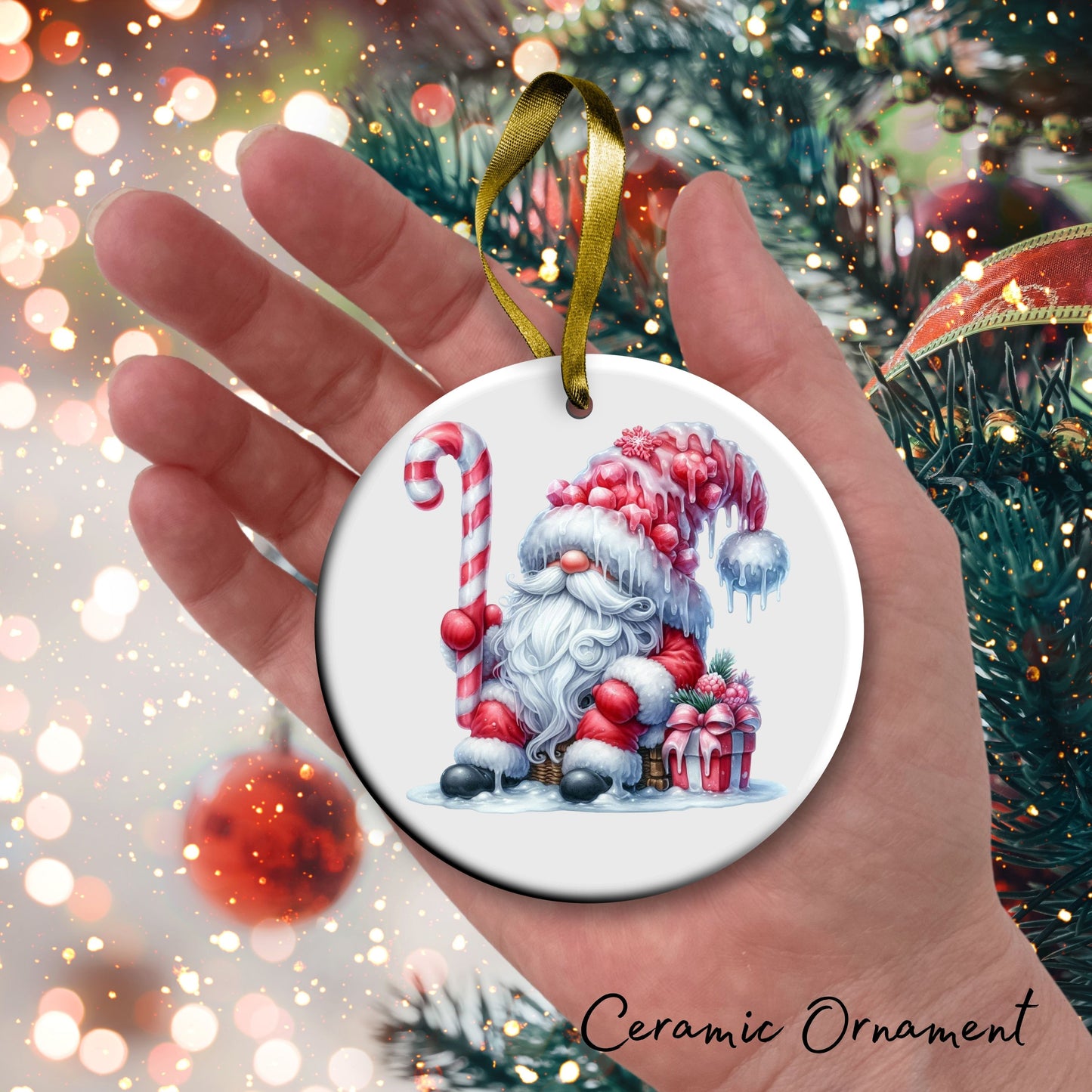 Candy Cane Icing Gnome Ceramic Ornament 50-10