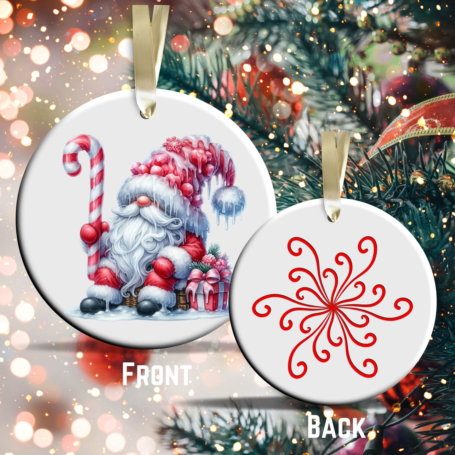 Candy Cane Icing Gnome Ceramic Ornament 50-10