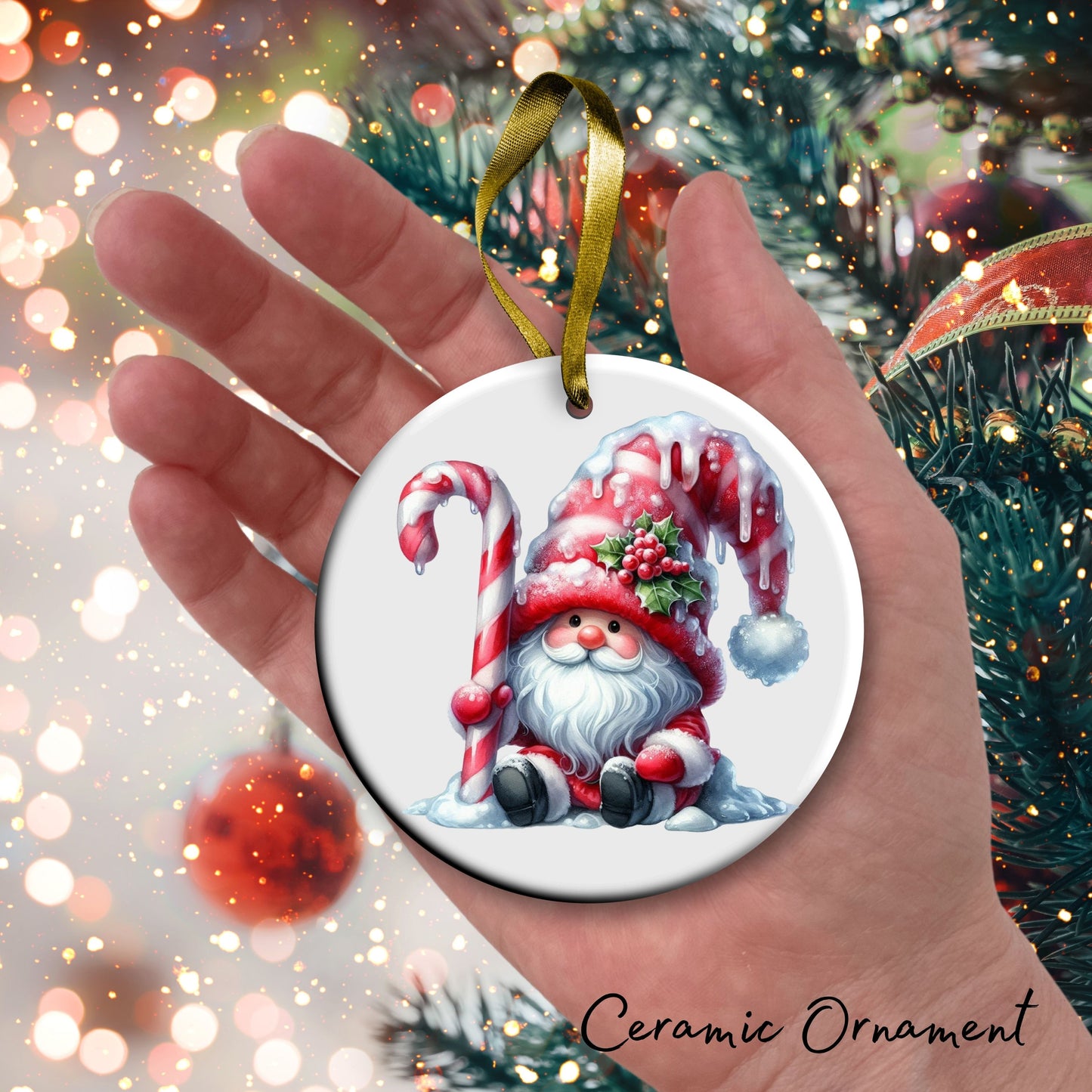 Candy Cane Icing Gnome Ceramic Ornament 50-11