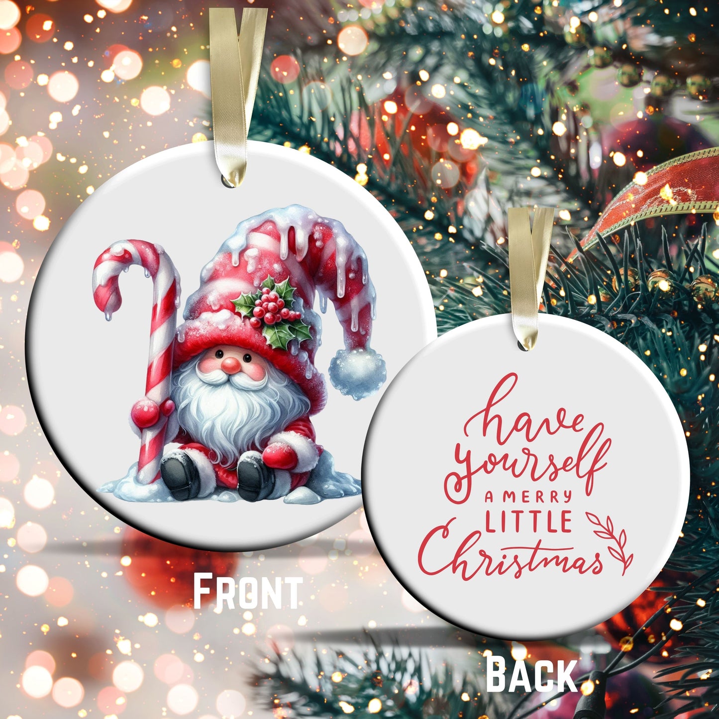 Candy Cane Icing Gnome Ceramic Ornament 50-11