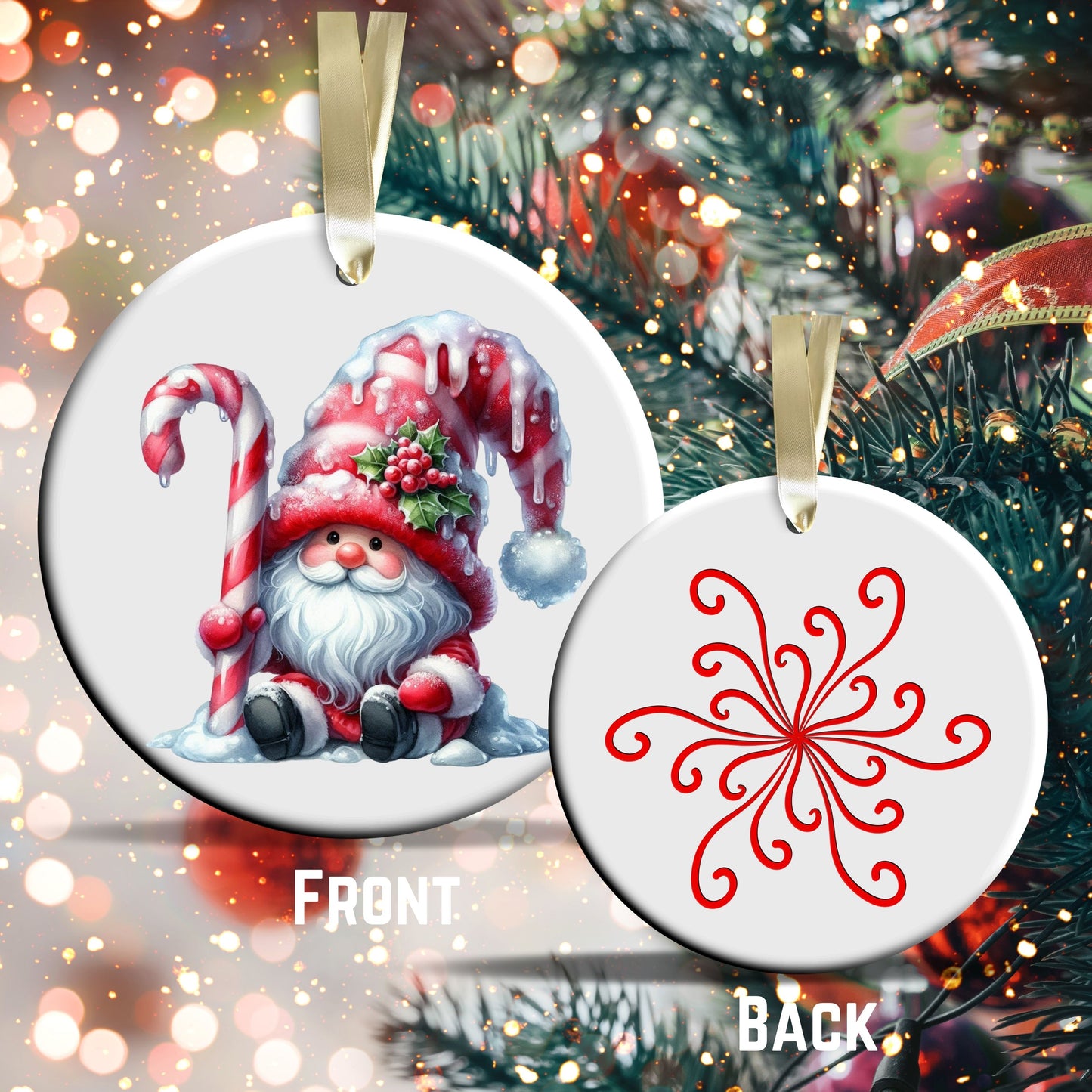 Candy Cane Icing Gnome Ceramic Ornament 50-11