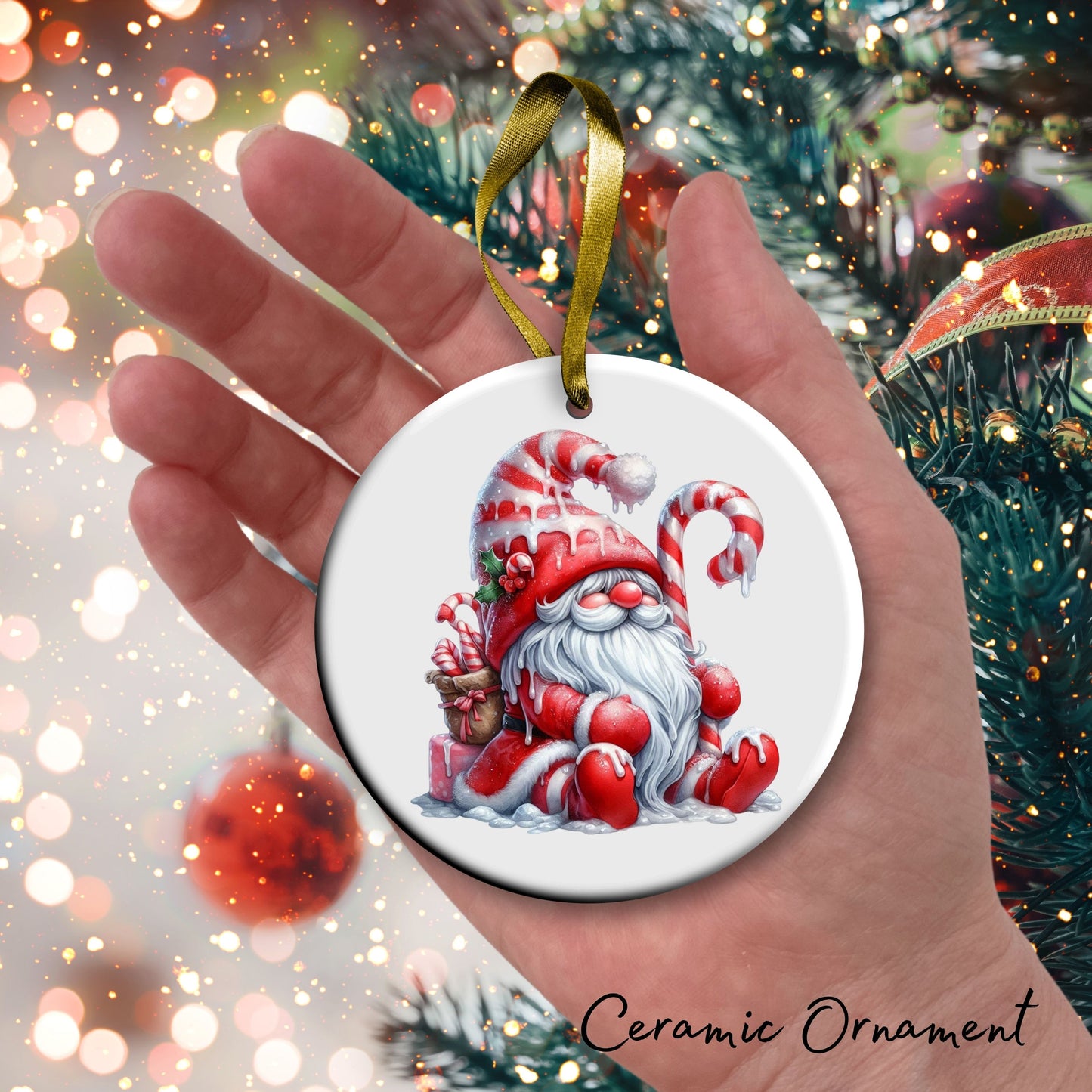 Candy Cane Icing Gnome Ceramic Ornament 50-13