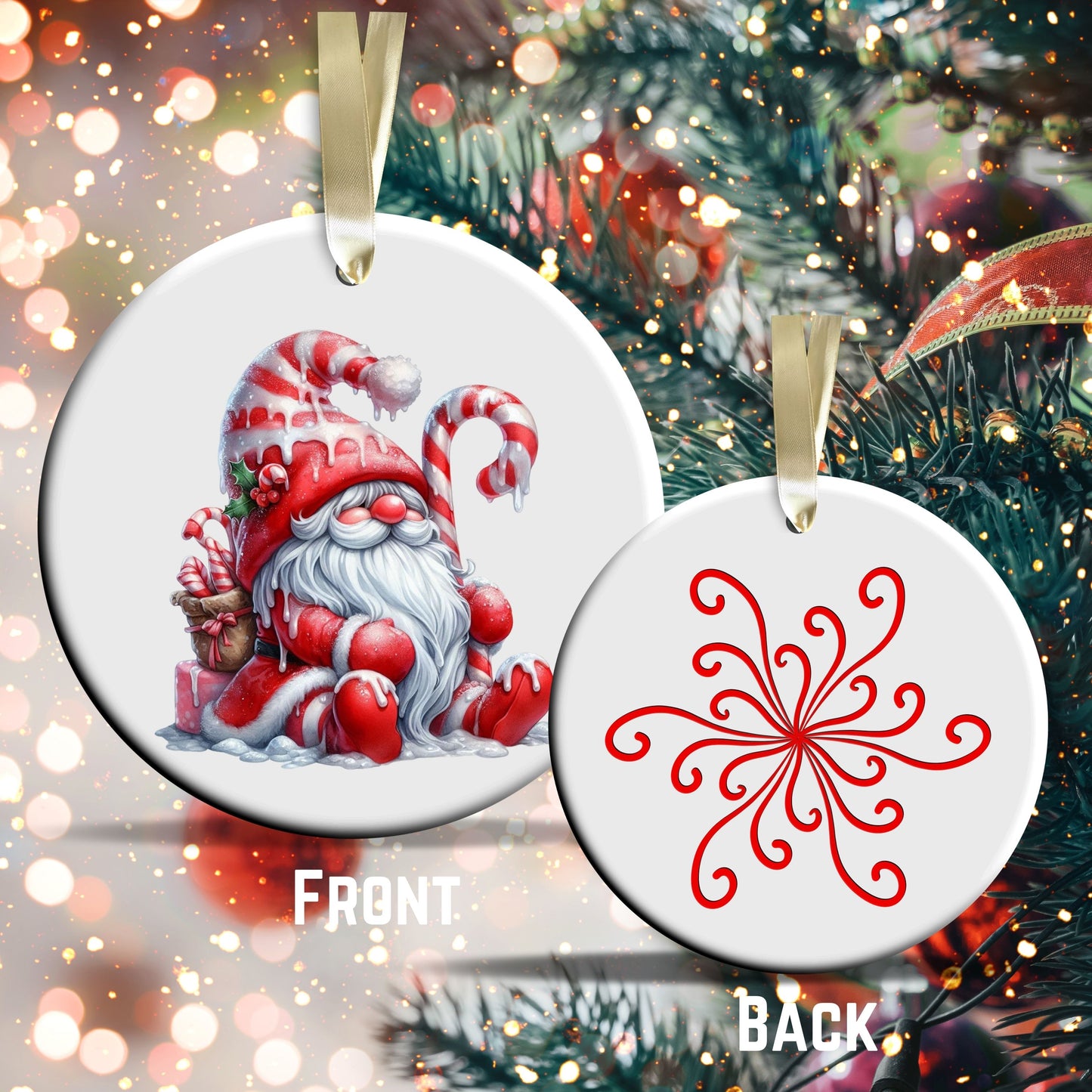 Candy Cane Icing Gnome Ceramic Ornament 50-13