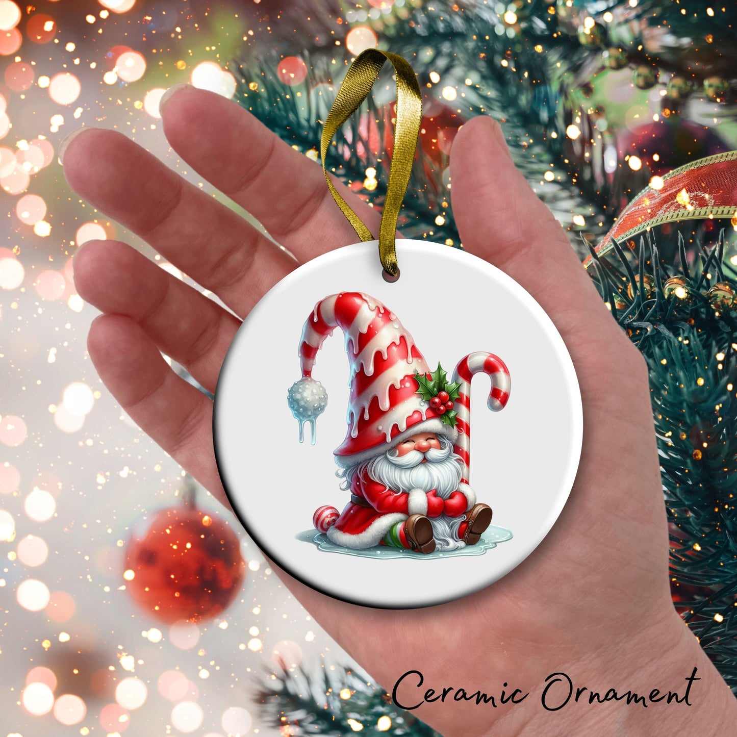 Candy Cane Icing Gnome Ceramic Ornament 50-14