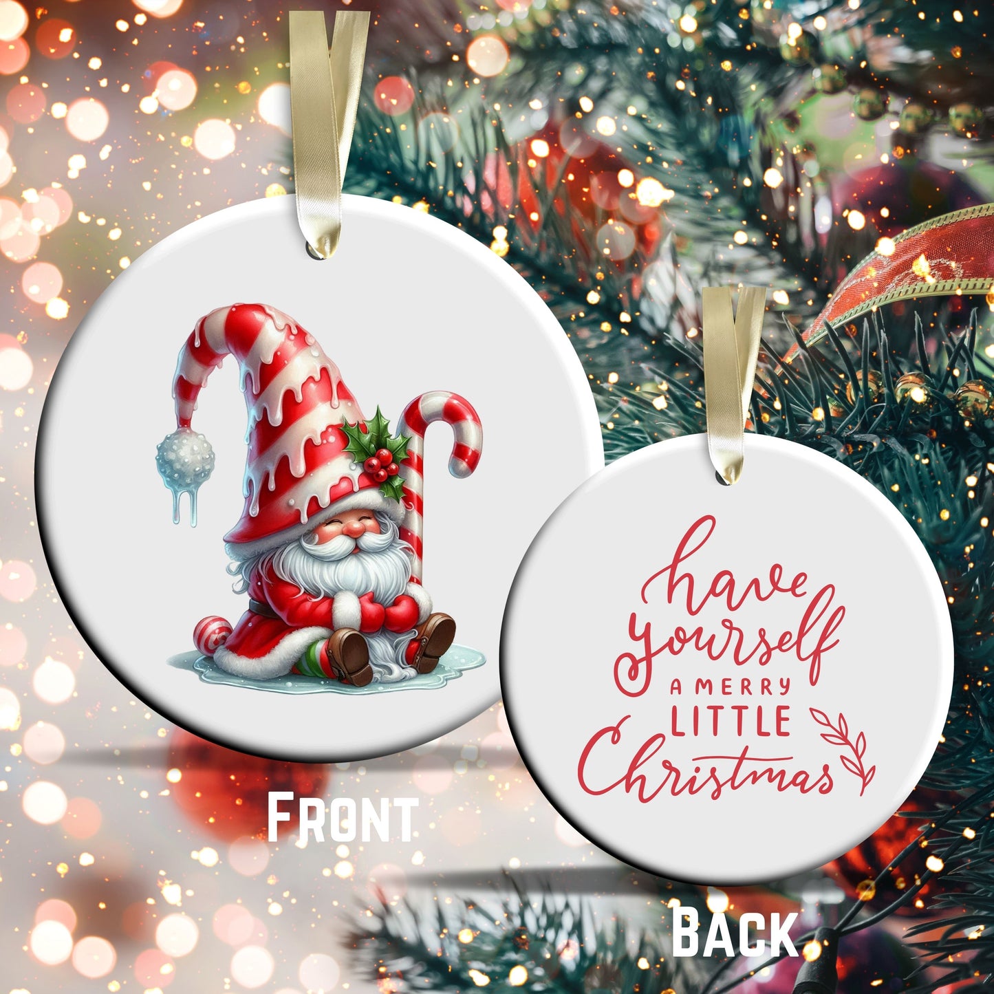Candy Cane Icing Gnome Ceramic Ornament 50-14
