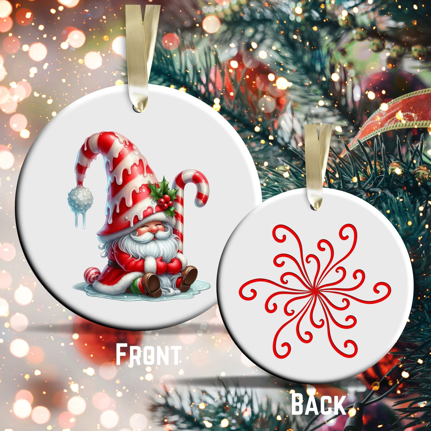 Candy Cane Icing Gnome Ceramic Ornament 50-14