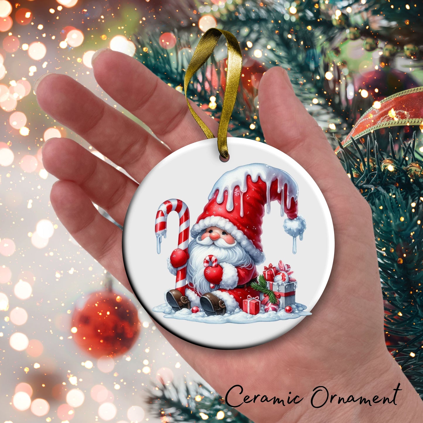 Candy Cane Icing Gnome Ceramic Ornament 50-15