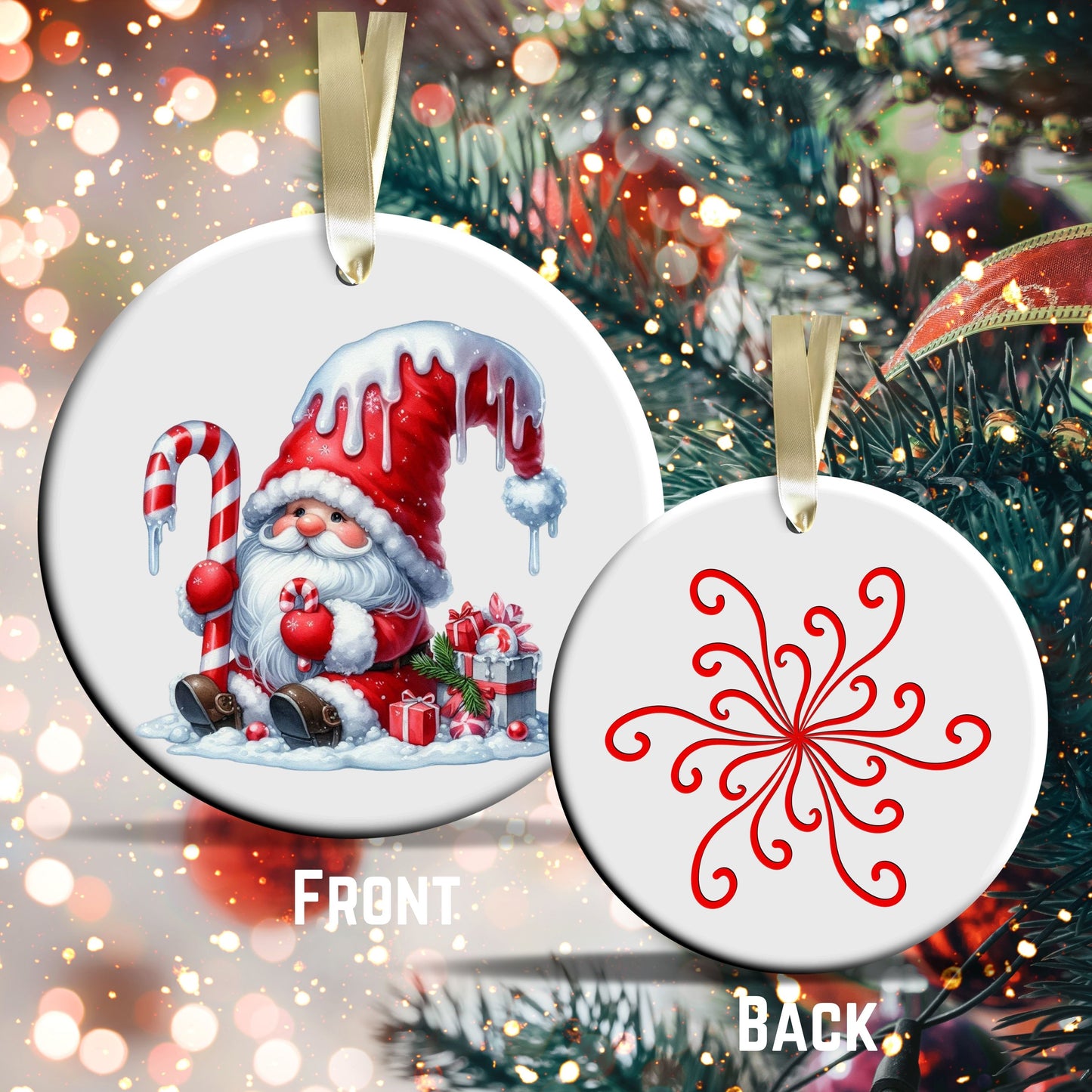 Candy Cane Icing Gnome Ceramic Ornament 50-15