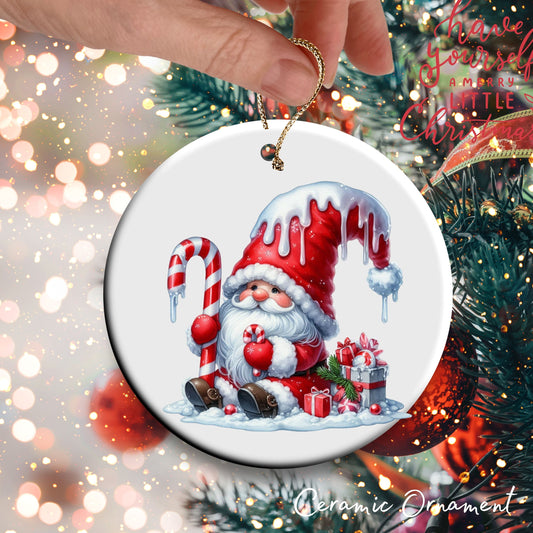 Candy Cane Icing Gnome Ceramic Ornament 50-15