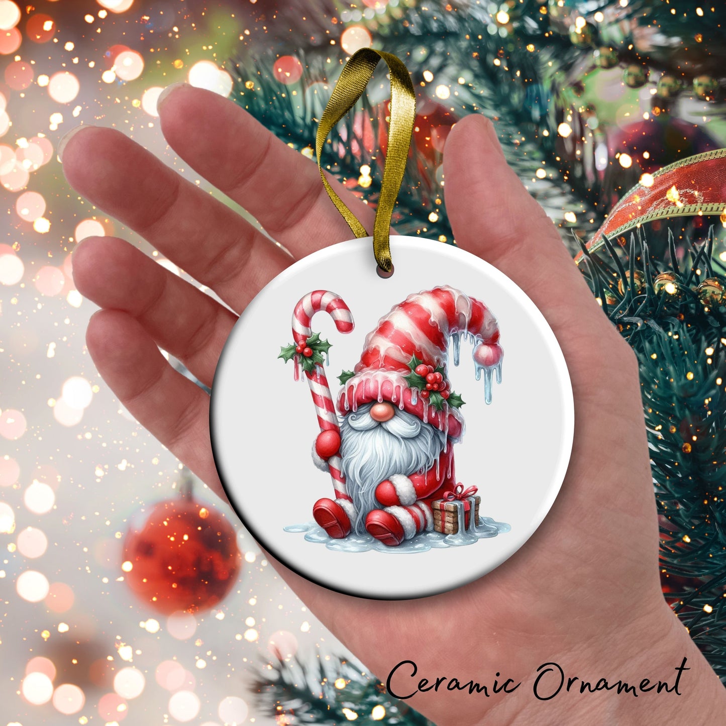 Candy Cane Icing Gnome Ceramic Ornament 50-16