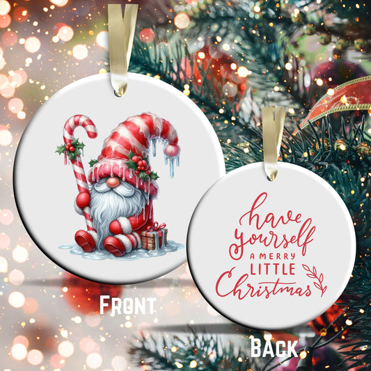 Candy Cane Icing Gnome Ceramic Ornament 50-16