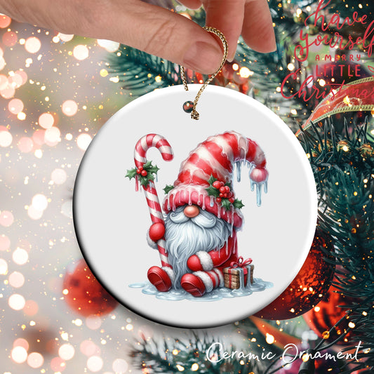 Candy Cane Icing Gnome Ceramic Ornament 50-16
