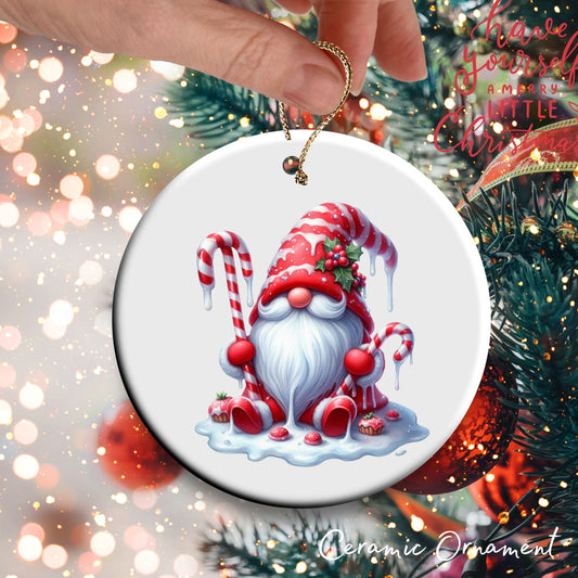 Candy Cane Icing Gnome Ceramic Ornament 50-17