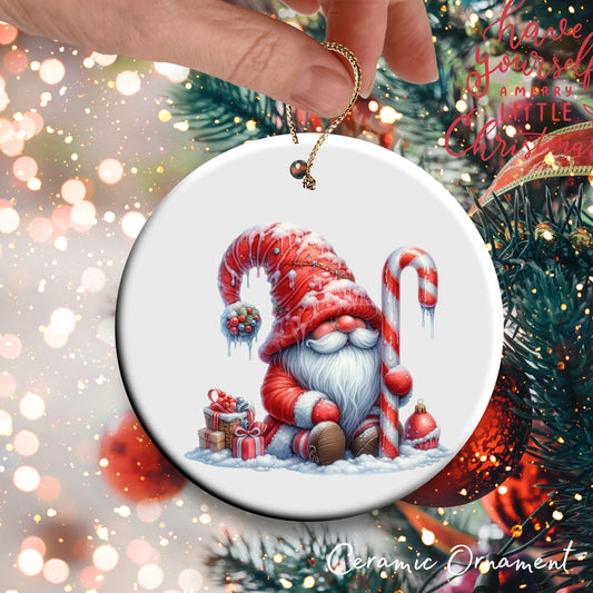 Candy Cane Icing Gnome Ceramic Ornament 50-19