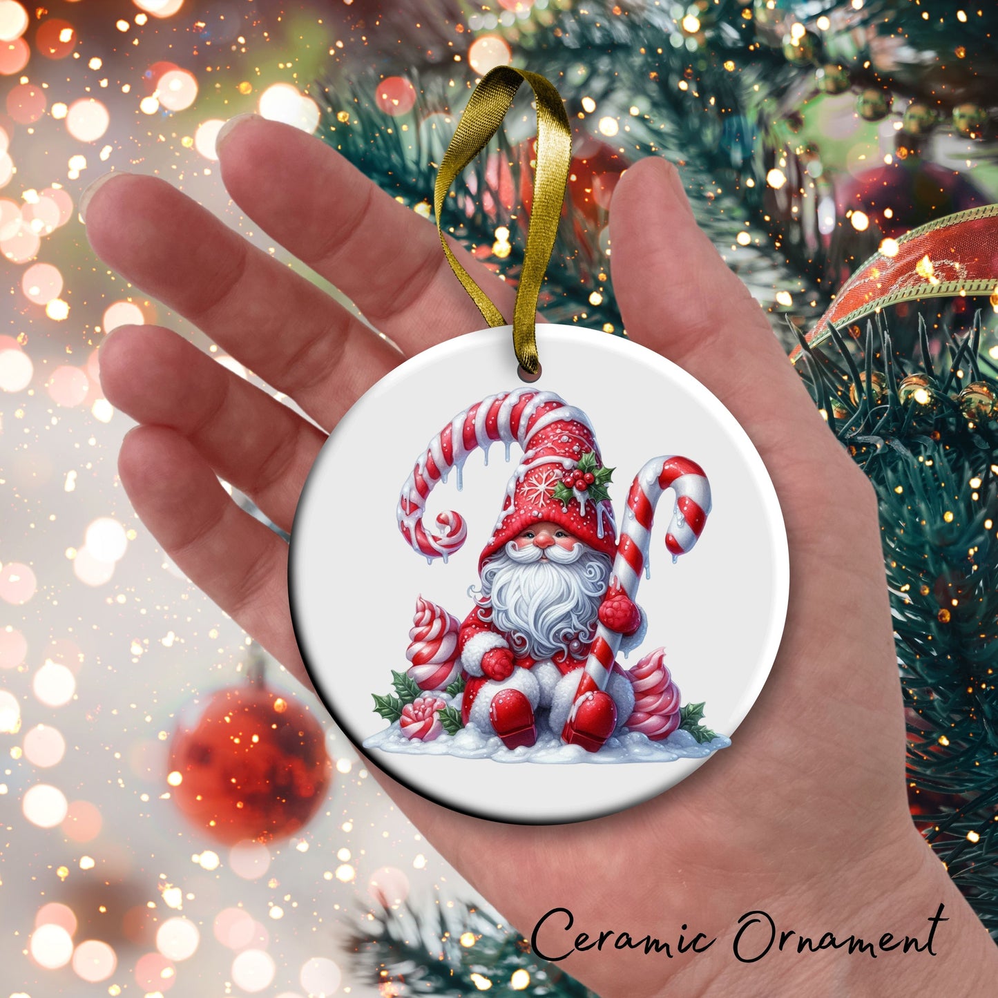 Candy Cane Icing Gnome Ceramic Ornament 50-20