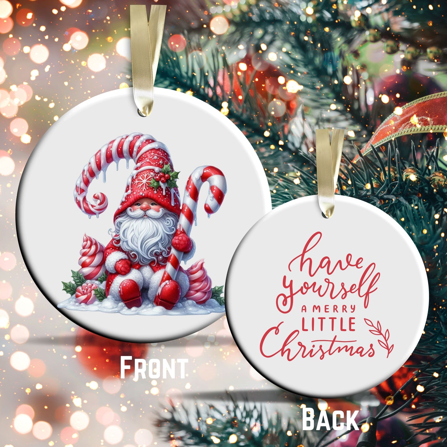 Candy Cane Icing Gnome Ceramic Ornament 50-20