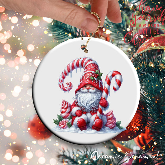 Candy Cane Icing Gnome Ceramic Ornament 50-20