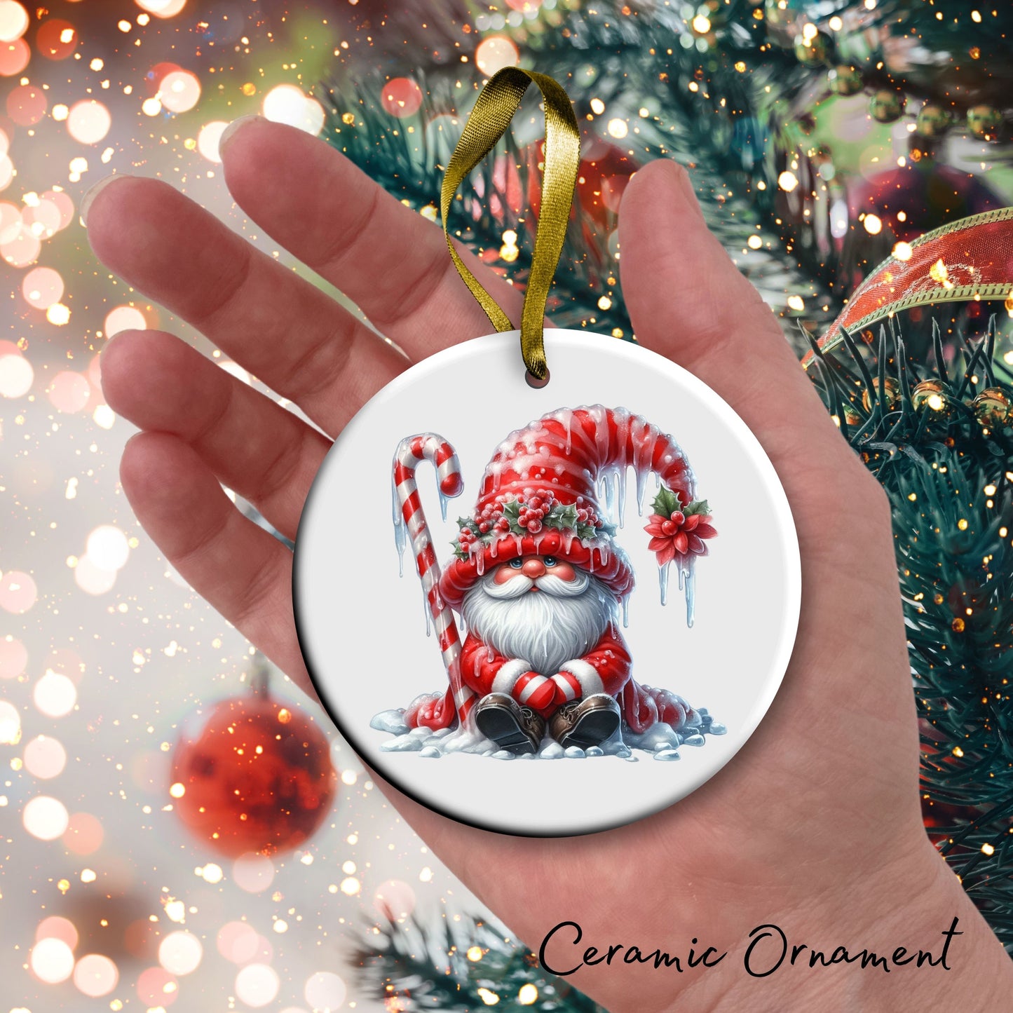 Candy Cane Icing Gnome Ceramic Ornament 50-21