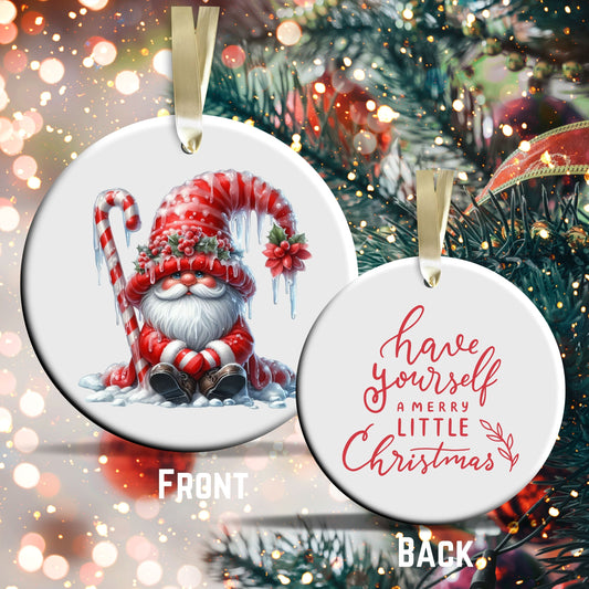 Candy Cane Icing Gnome Ceramic Ornament 50-21