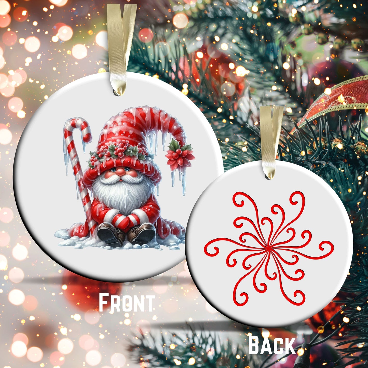 Candy Cane Icing Gnome Ceramic Ornament 50-21