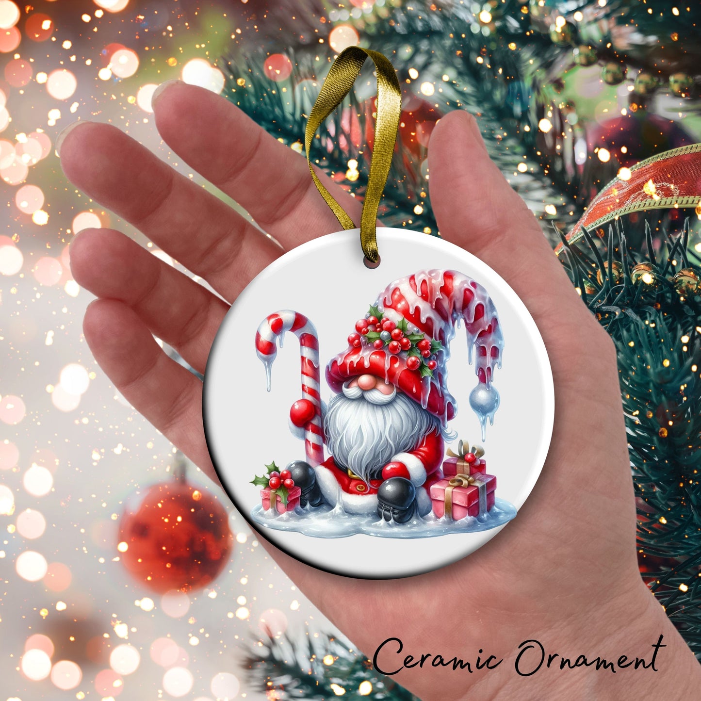 Candy Cane Icing Gnome Ceramic Ornament 50-22
