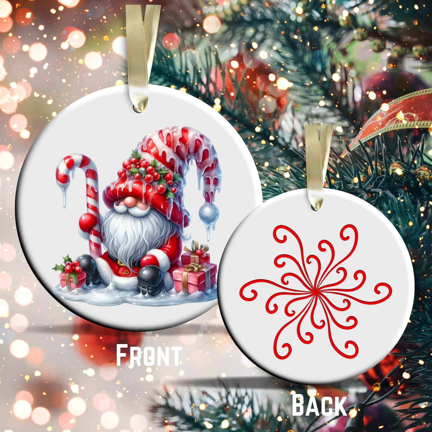 Candy Cane Icing Gnome Ceramic Ornament 50-22