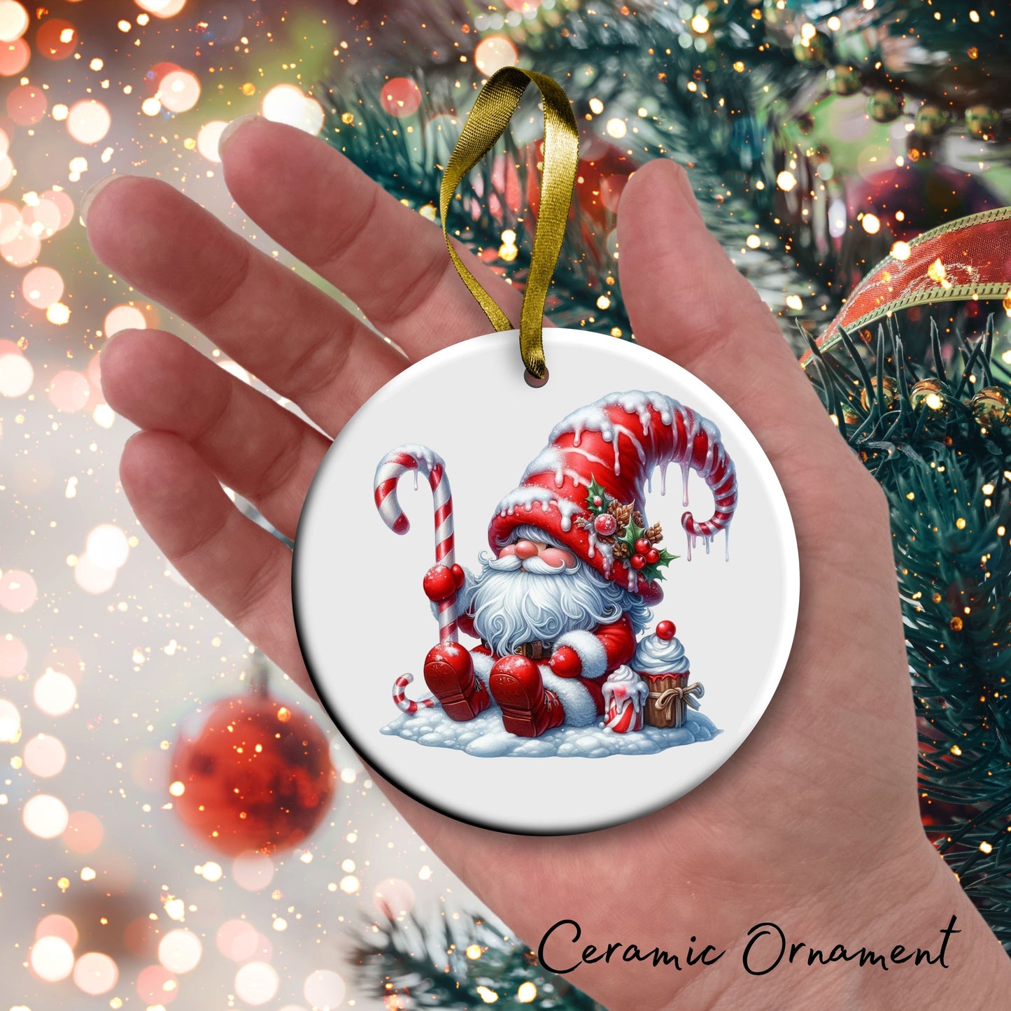Candy Cane Icing Gnome Ceramic Ornament 50-24