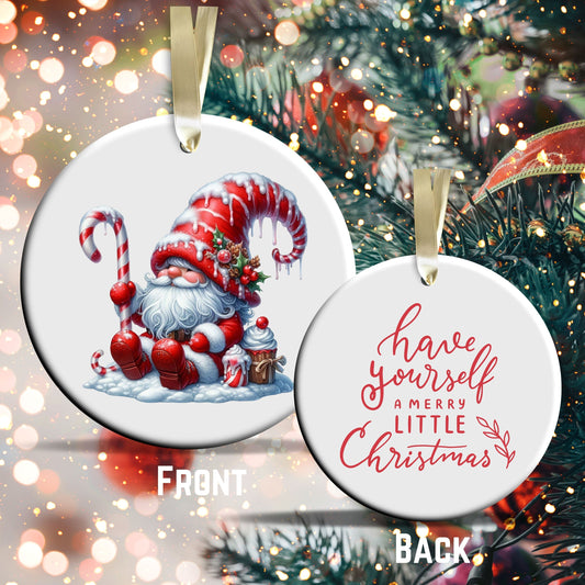 Candy Cane Icing Gnome Ceramic Ornament 50-24