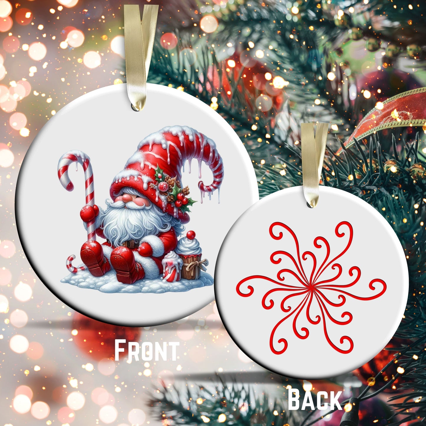 Candy Cane Icing Gnome Ceramic Ornament 50-24