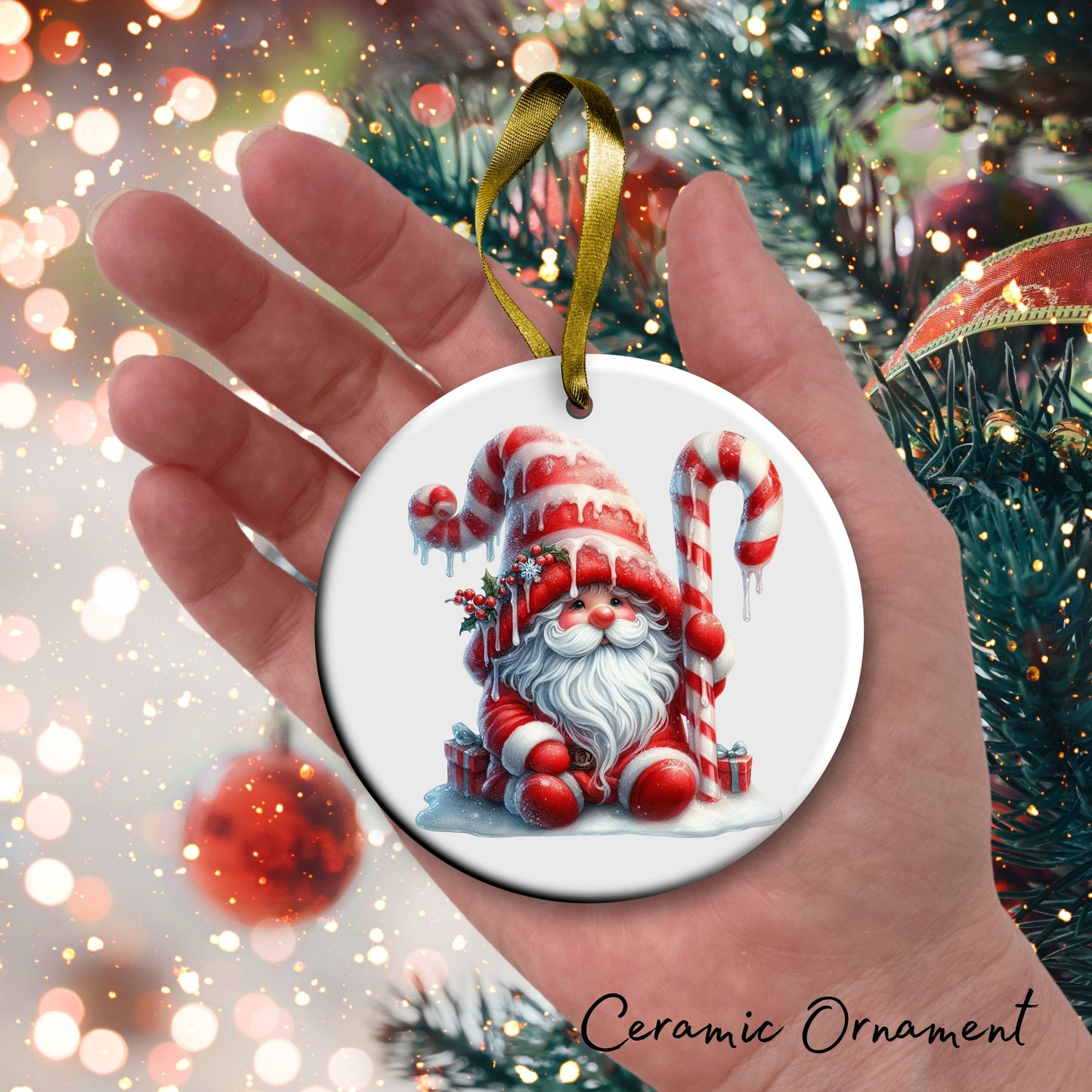 Candy Cane Icing Gnome Ceramic Ornament 50-25