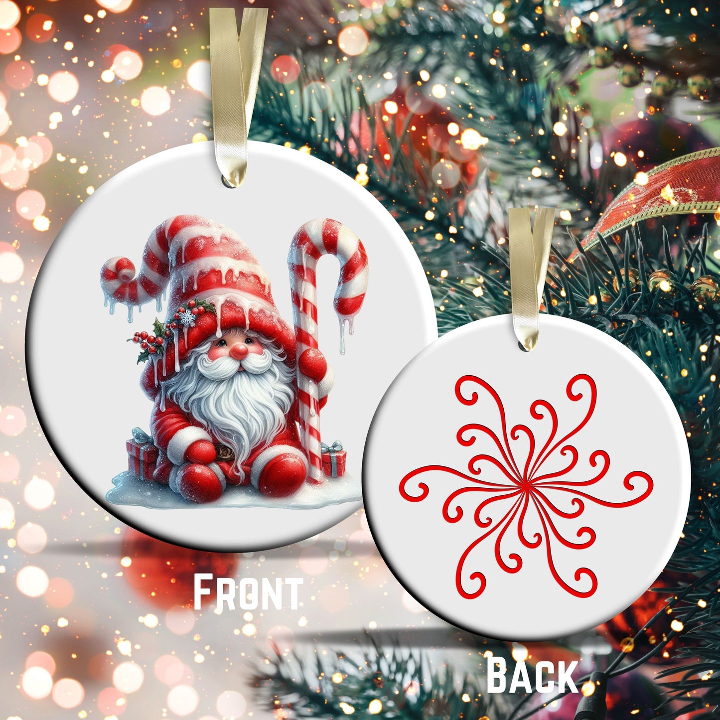 Candy Cane Icing Gnome Ceramic Ornament 50-25
