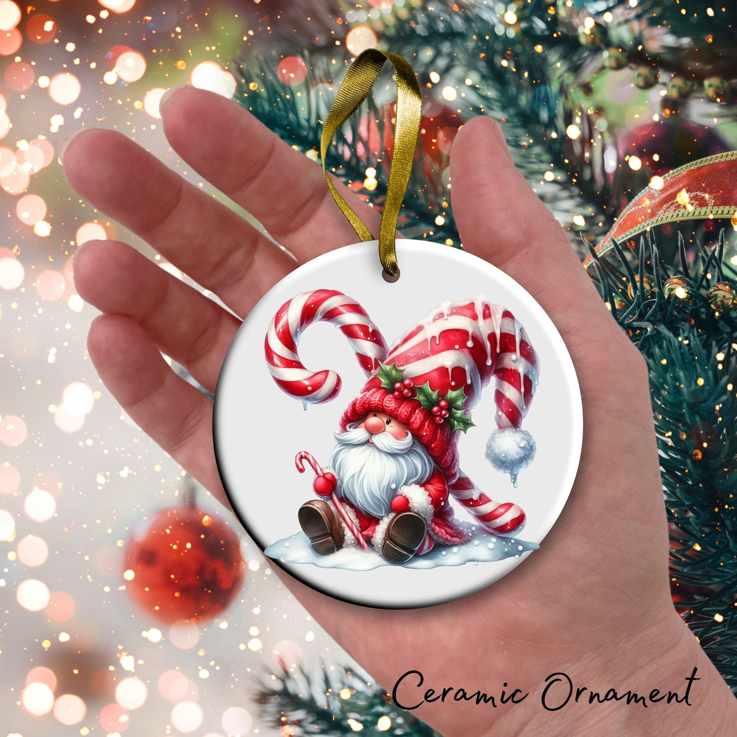 Candy Cane Icing Gnome Ceramic Ornament 50-27