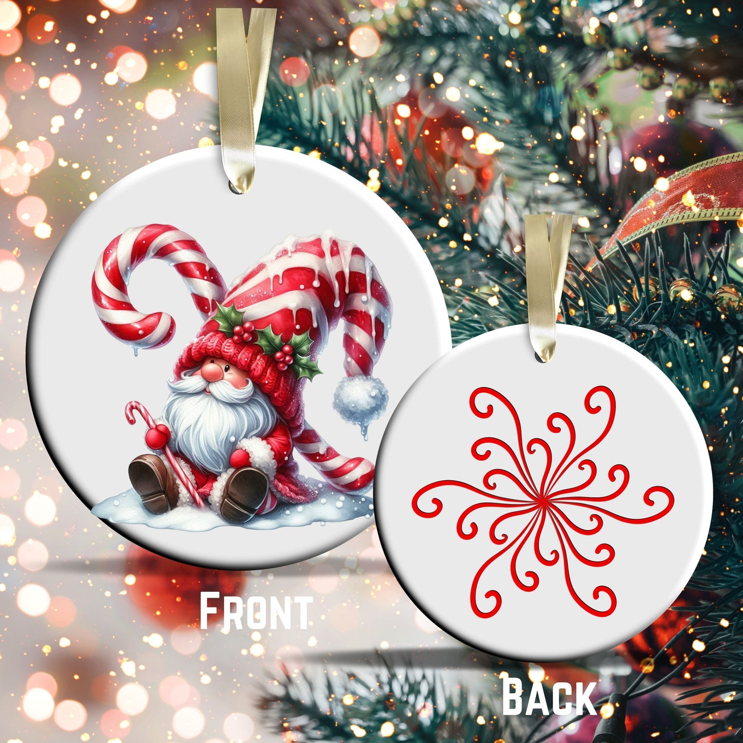Candy Cane Icing Gnome Ceramic Ornament 50-27