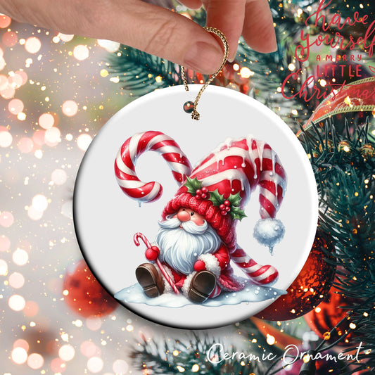 Candy Cane Icing Gnome Ceramic Ornament 50-27